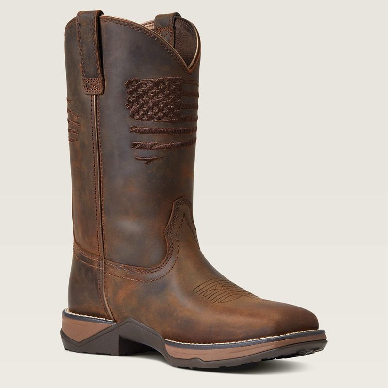 Distressed Brown Ariat Anthem Patriot Western Boot | 90VHPNUMR