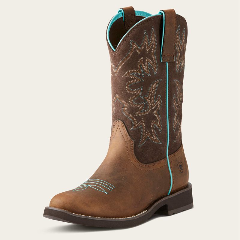 Distressed Brown Ariat Delilah Round Toe Western Boot | 42GPWEQFH