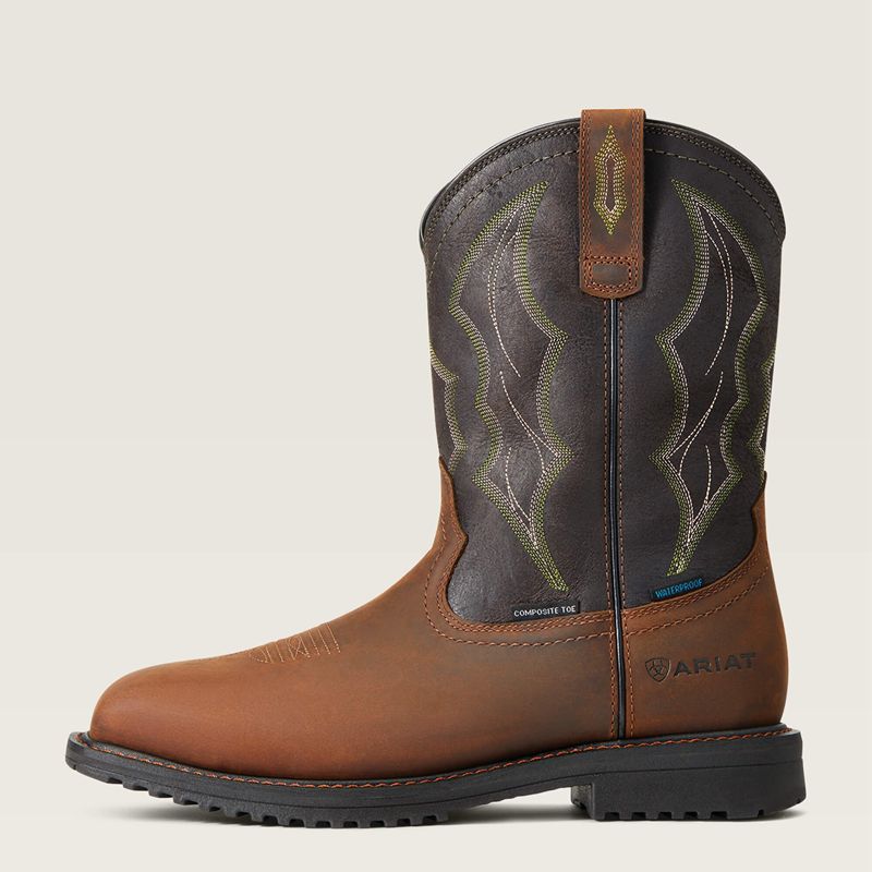 Distressed Brown Ariat Rigtek Wide Square Toe Waterproof Composite Toe Work Boot | 97KPQYRGO