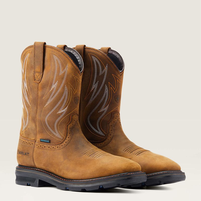 Distressed Brown Ariat Sierra Shock Shield Waterproof Work Boot | 74AWPDNUX