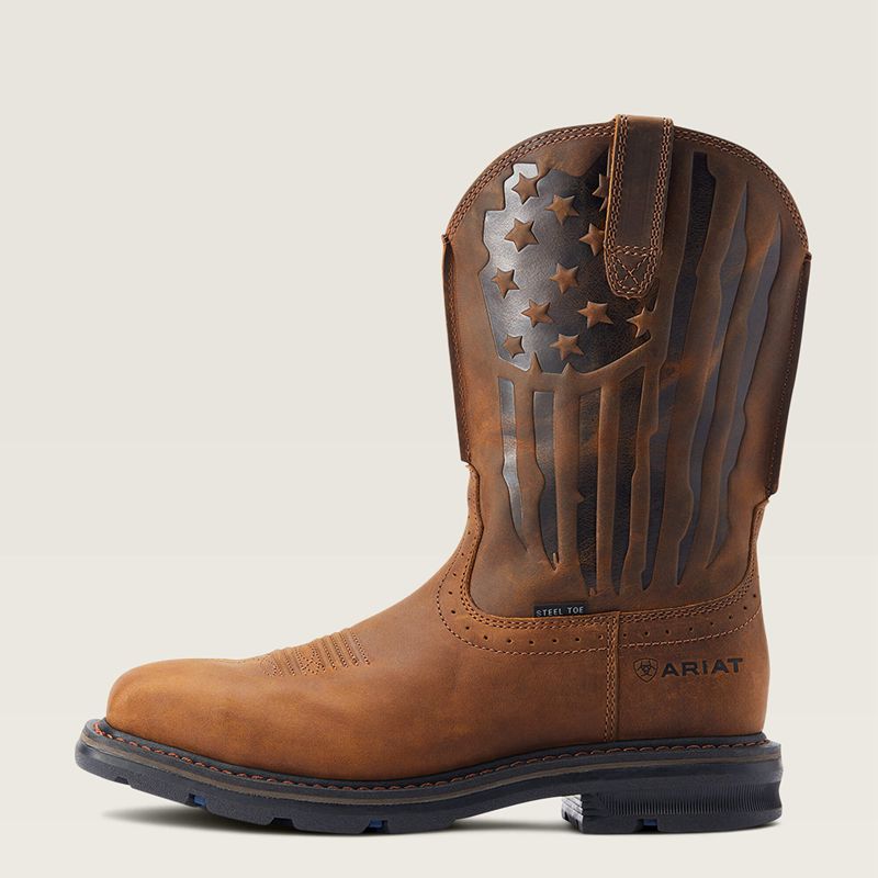 Distressed Brown Ariat Sierra Shock Shield Patriot Steel Toe Work Boot | 18VYBZXQI