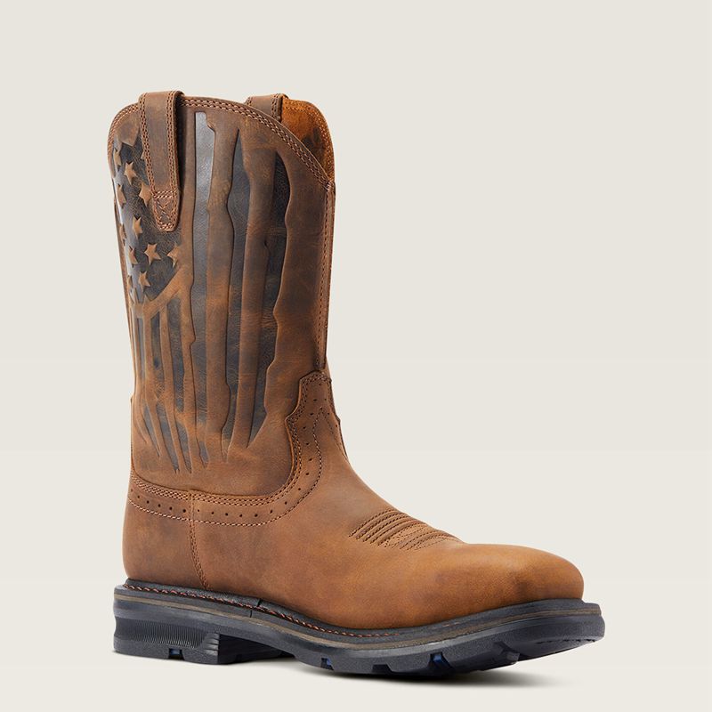 Distressed Brown Ariat Sierra Shock Shield Patriot Steel Toe Work Boot | 18VYBZXQI