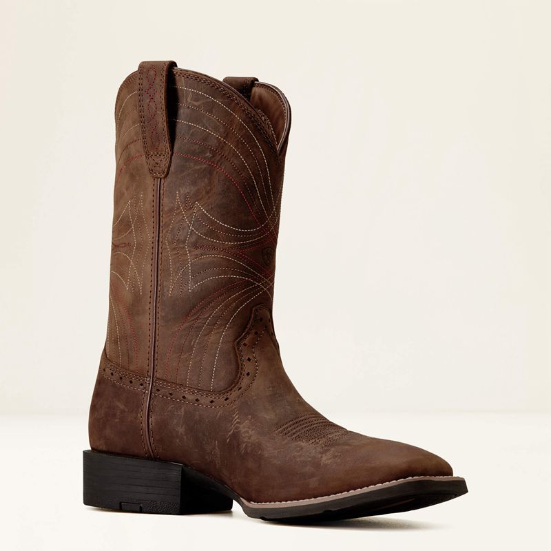 Distressed Brown Ariat Sport Wide Square Toe Cowboy Boot | 90GCFBUDL