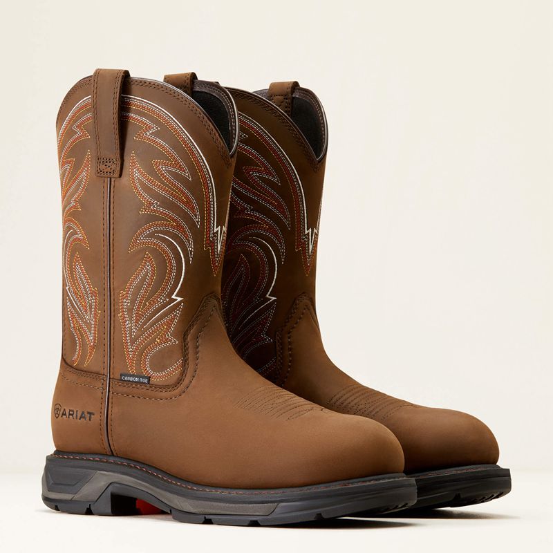 Distressed Brown Ariat Workhog Xt Carbon Toe Work Boot | 74XKJDTRE