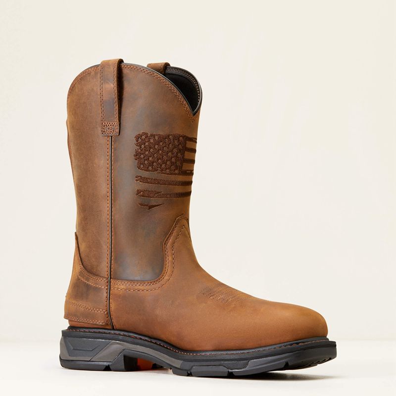 Distressed Brown Ariat Workhog Xt Patriot Ez Zip Carbon Toe Work Boot | 90MTOCEHR