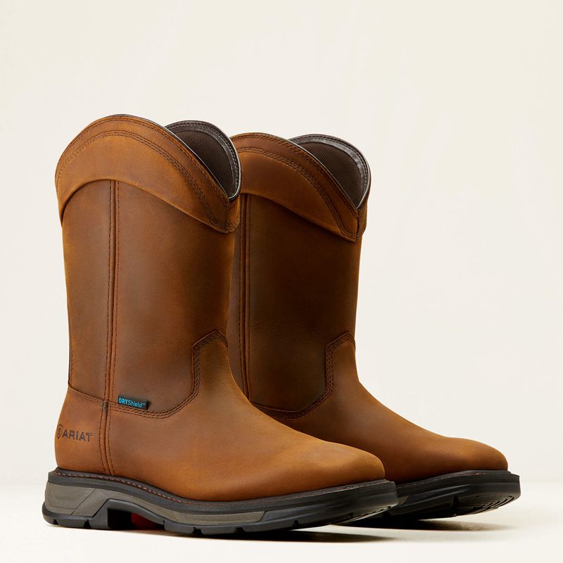 Distressed Brown Ariat Workhog Xt Wellington Waterproof Work Boot | 62DITJHBE