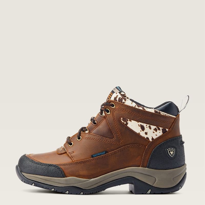 Distressed Brown/ Speckled Cow Print Ariat Terrain Waterproof Boot | 31YKACHBJ