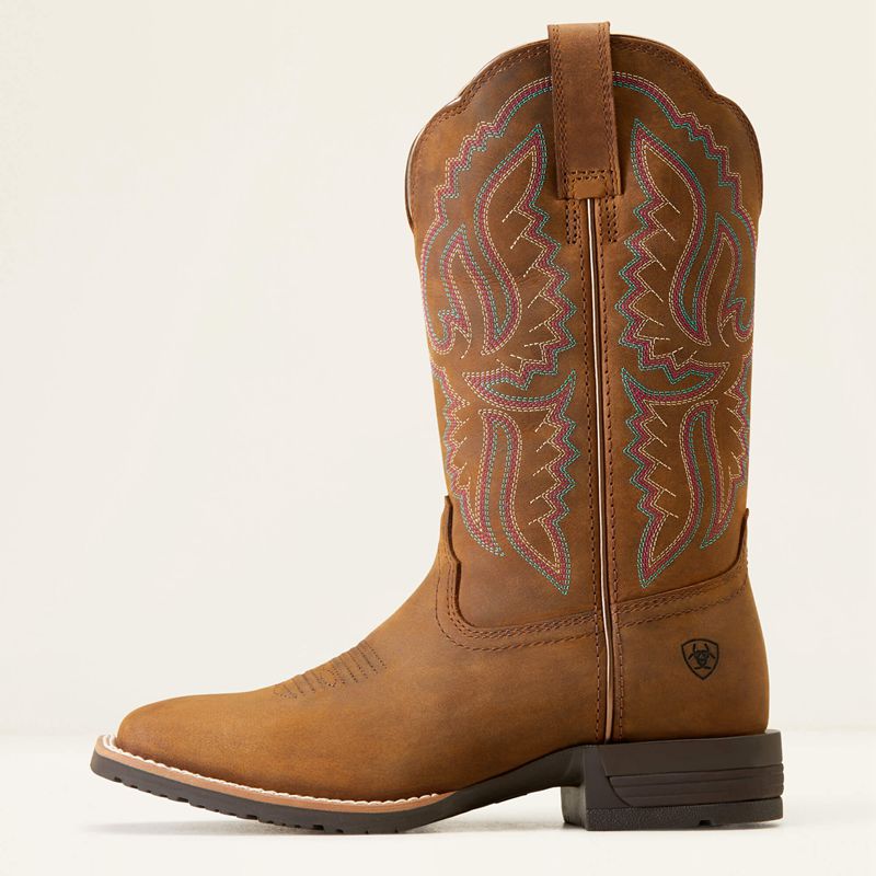 Distressed Tan Ariat Hybrid Ranchwork Western Boot | 87ONBYRKC