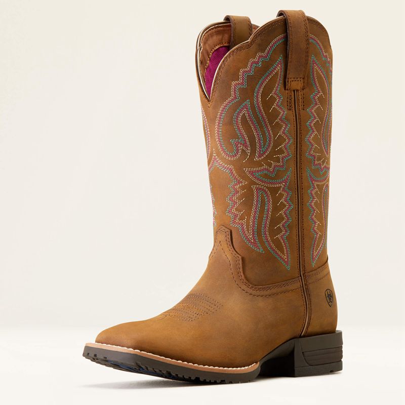 Distressed Tan Ariat Hybrid Ranchwork Western Boot | 87ONBYRKC