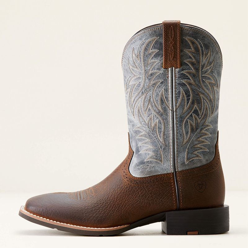 Earth/Glacier Blue Ariat Sport Wide Square Toe Cowboy Boot | 68UGYCWVS