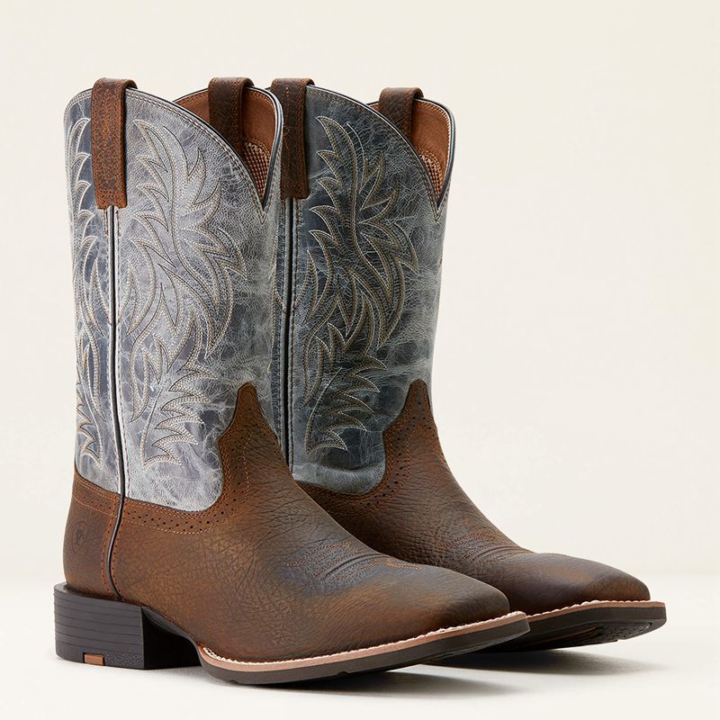 Earth/Glacier Blue Ariat Sport Wide Square Toe Cowboy Boot | 68UGYCWVS