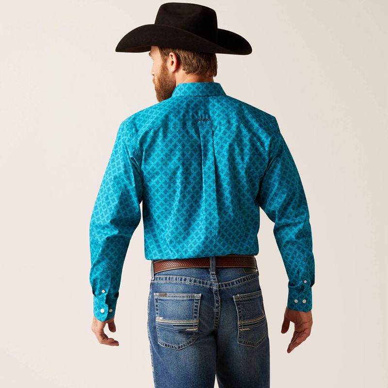 Enamel Blue Ariat Wrinkle Free Gael Fitted Shirt | 82ITUGZXF