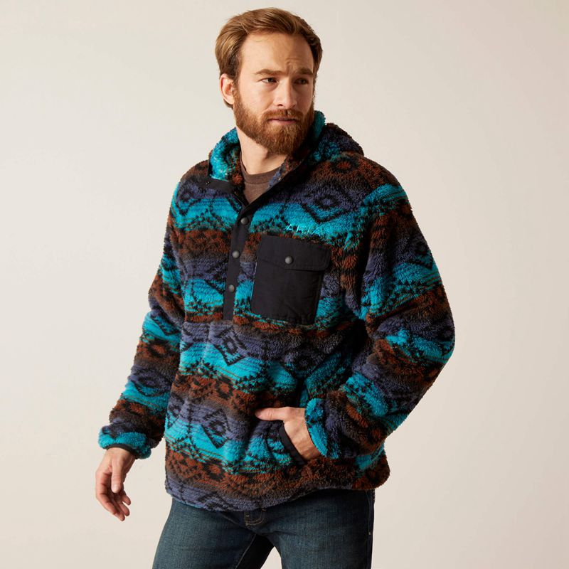 Enamel Blue Serape Ariat Polar Bear Fleece Hoodie | 17ITDNWRF