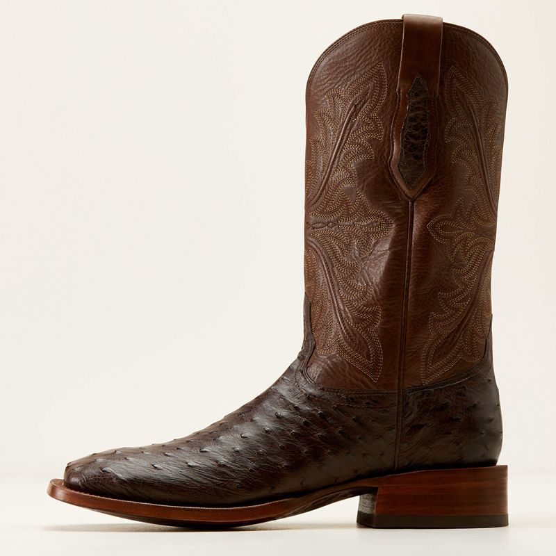 Espresso Full Quill Ostrich Ariat Bench Made Bassett Western Boot | 84ZCNTVJY