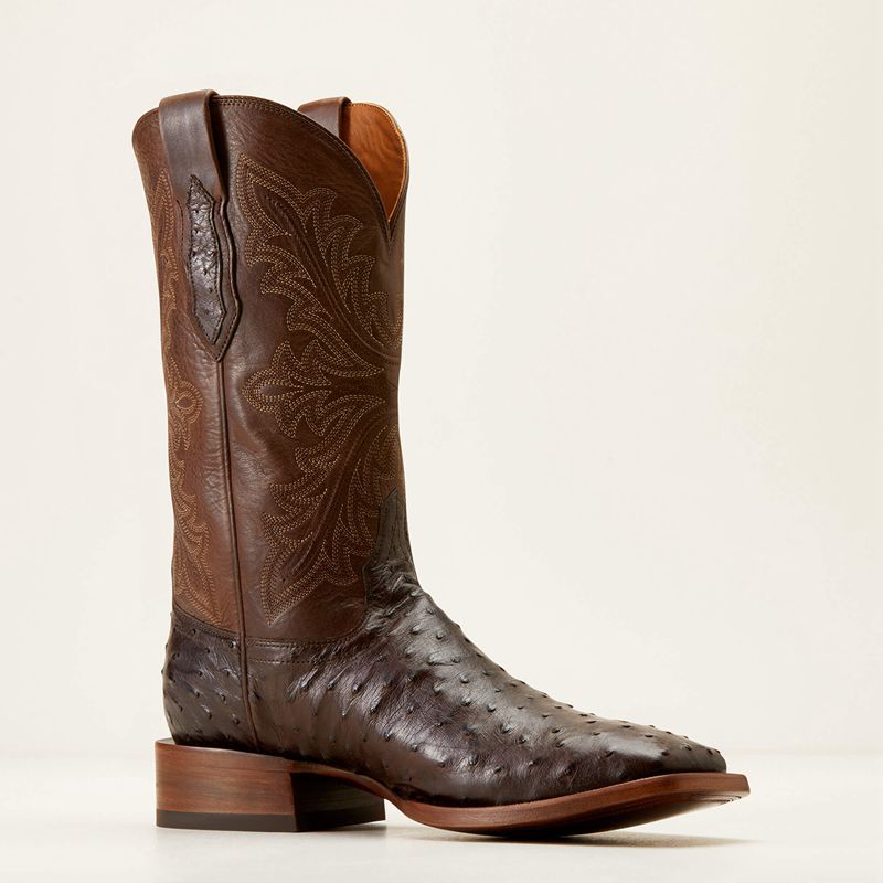 Espresso Full Quill Ostrich Ariat Bench Made Bassett Western Boot | 84ZCNTVJY