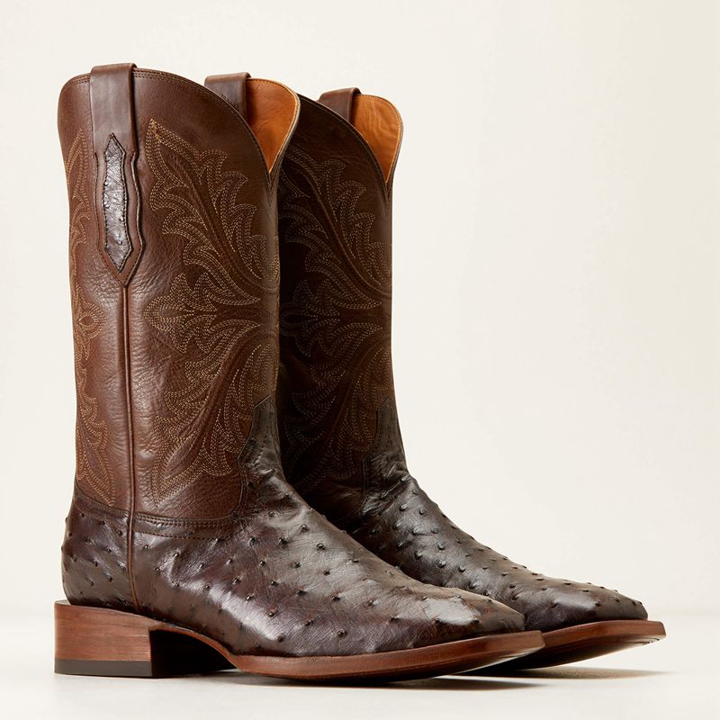 Espresso Full Quill Ostrich Ariat Bench Made Bassett Western Boot | 84ZCNTVJY