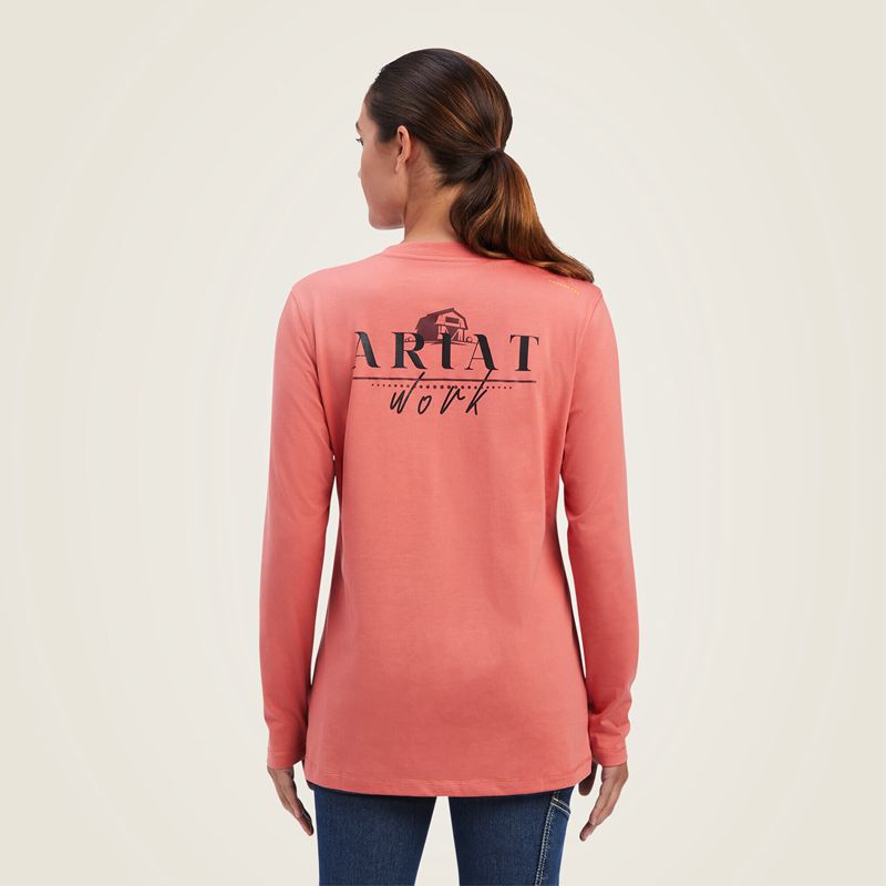 Faded Rose Ariat Rebar Workman Barn Graphic T-Shirt | 12RUVCNKA