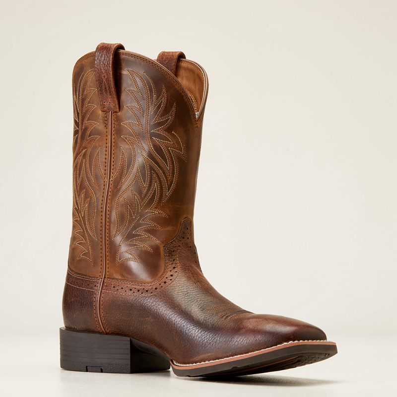 Fiddle Brown Ariat Sport Wide Square Toe Cowboy Boot | 46UGBADOL