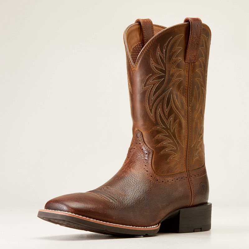 Fiddle Brown Ariat Sport Wide Square Toe Cowboy Boot | 46UGBADOL