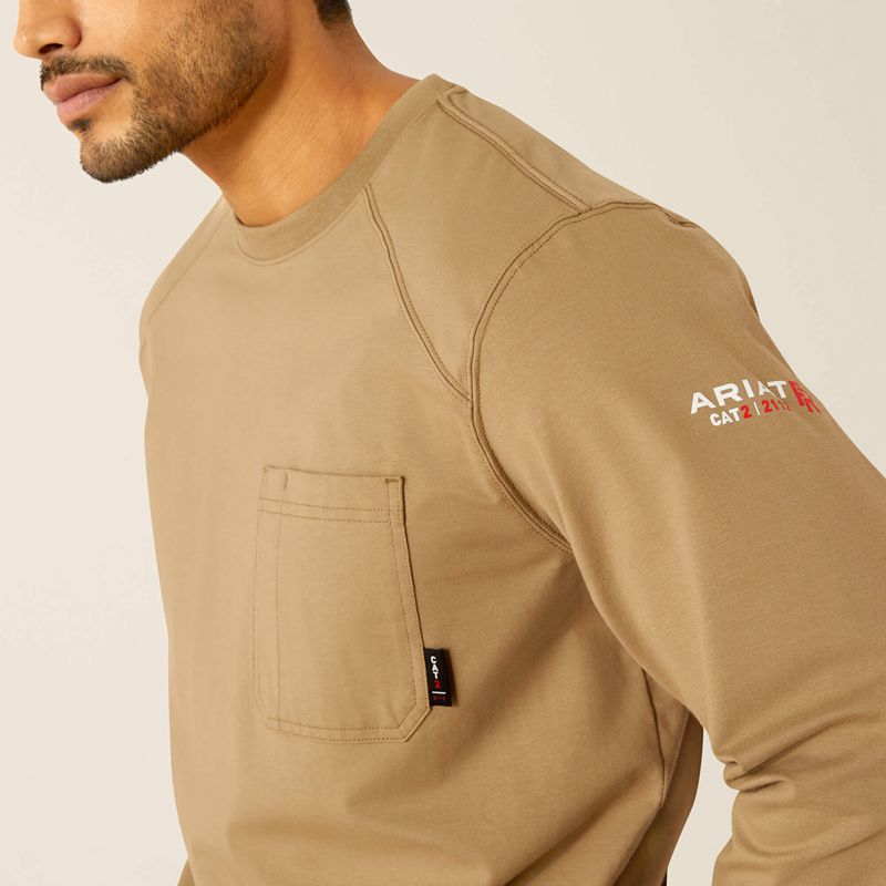 Field Khaki Ariat Fr Pima T-Shirt | 73GJDCIHQ