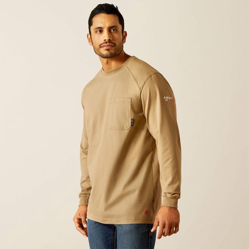 Field Khaki Ariat Fr Pima T-Shirt | 73GJDCIHQ