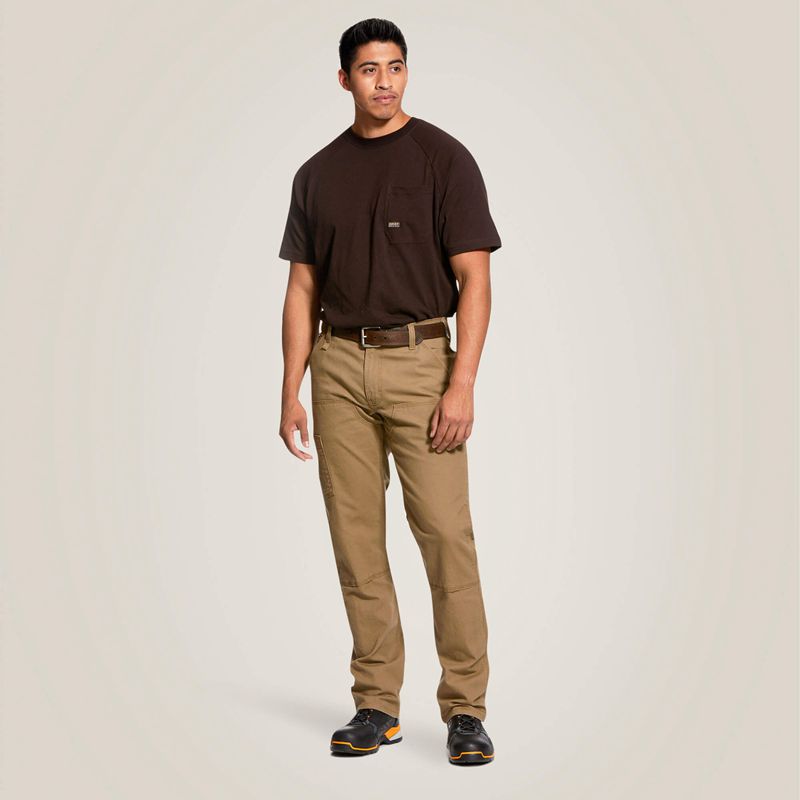 Field Khaki Ariat Rebar M4 Low Rise Durastretch Made Tough Double Front Stackable Straight Leg Pant | 53GUSRBIO