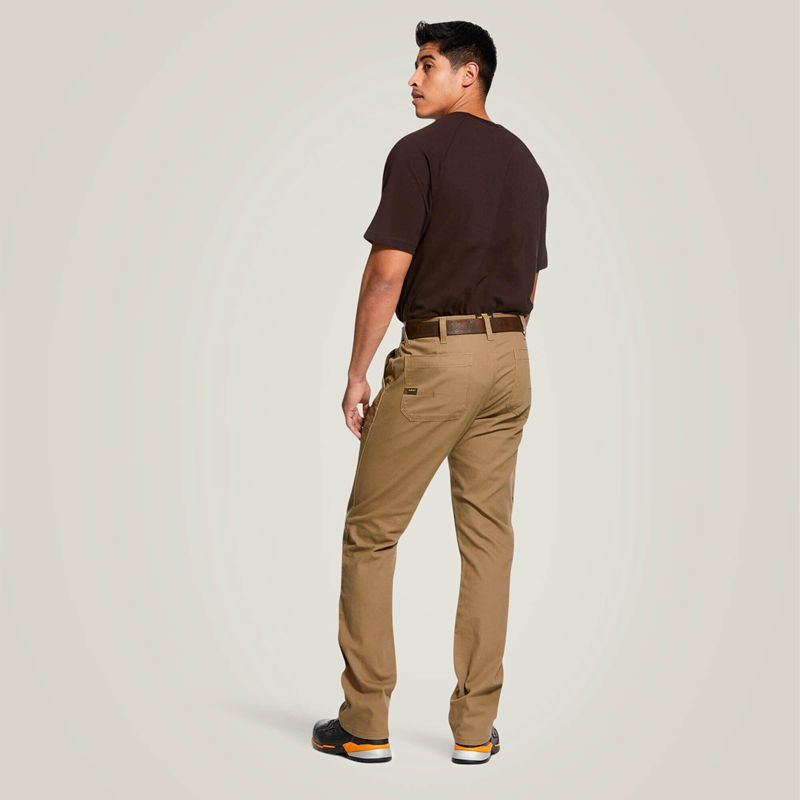 Field Khaki Ariat Rebar M4 Low Rise Durastretch Made Tough Double Front Stackable Straight Leg Pant | 53GUSRBIO