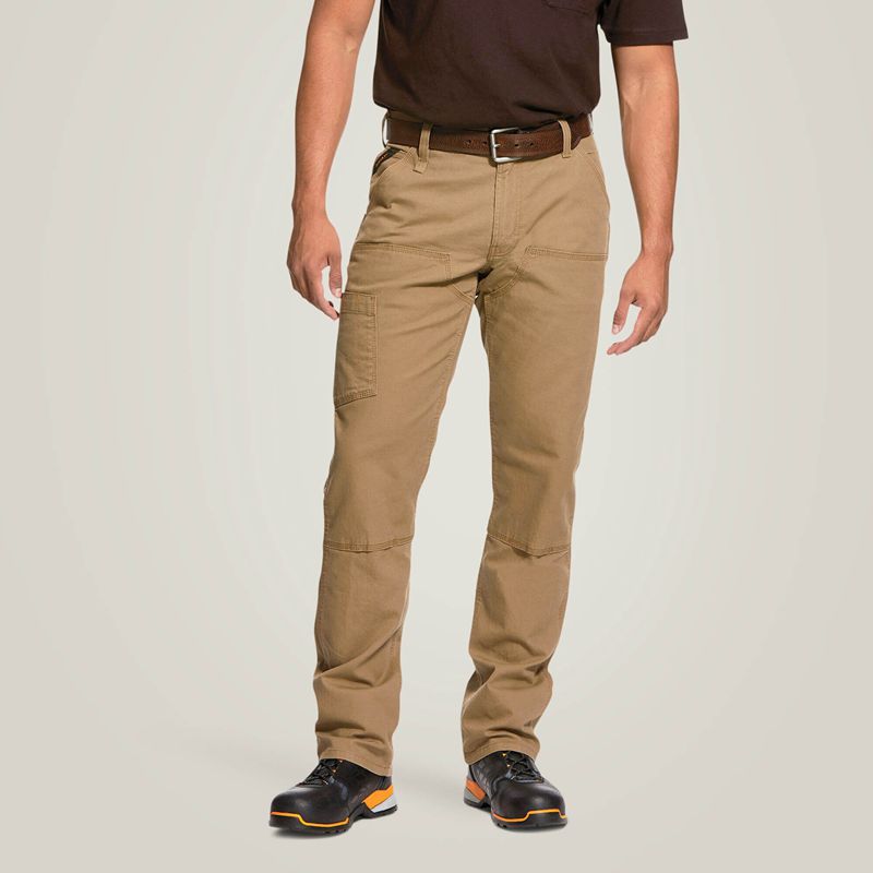 Field Khaki Ariat Rebar M4 Low Rise Durastretch Made Tough Double Front Stackable Straight Leg Pant | 53GUSRBIO