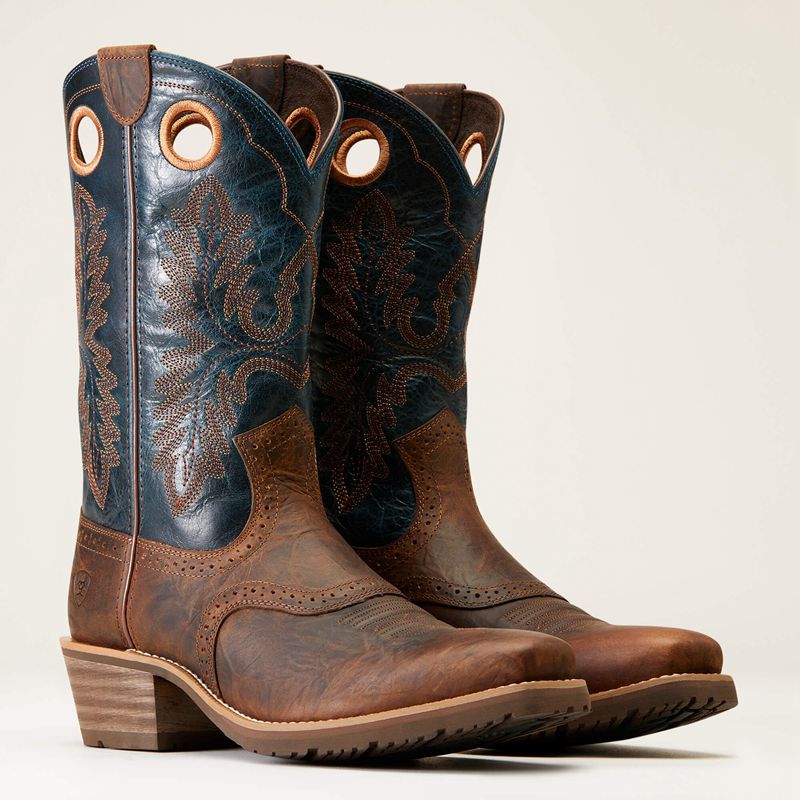 Fiery Brown Crunch Ariat Hybrid Roughstock Square Toe Cowboy Boot | 25LIXPNBW