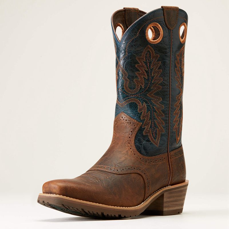 Fiery Brown Crunch Ariat Hybrid Roughstock Square Toe Cowboy Boot | 25LIXPNBW