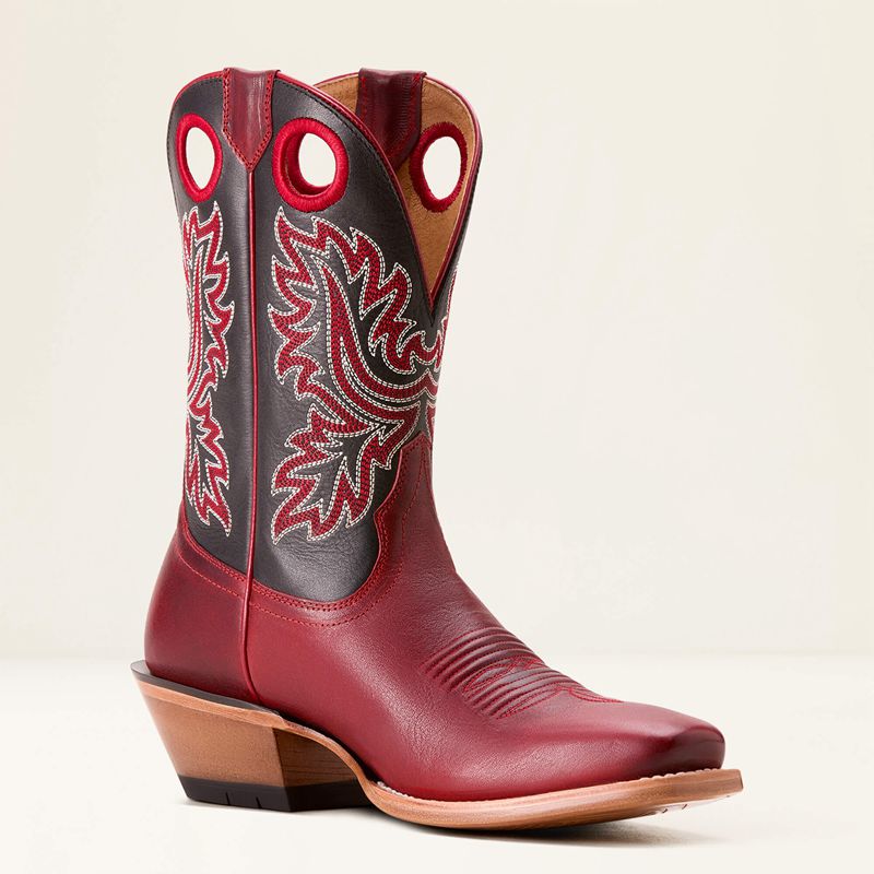 Flame Red/Raven Black Ariat Bronc Stomper Cowboy Boot | 02YMUALZD