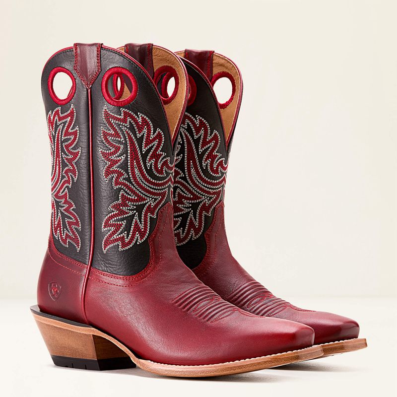 Flame Red/Raven Black Ariat Bronc Stomper Cowboy Boot | 02YMUALZD