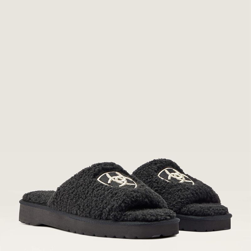 Fuzzy Black Ariat Cozy Chic Square Toe Slipper | 98BETZPGU