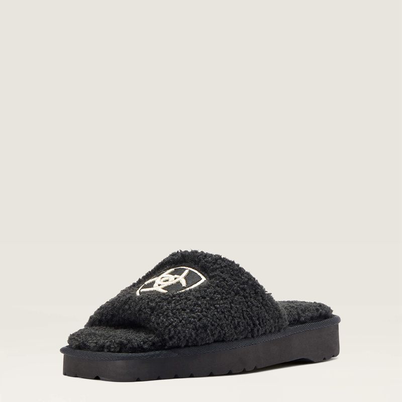 Fuzzy Black Ariat Cozy Chic Square Toe Slipper | 98BETZPGU