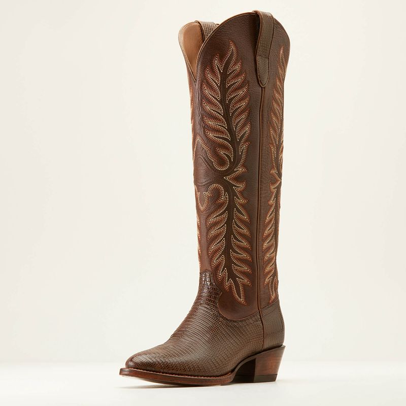 Gilded Ring Lizard/Velvet Chocolate Ariat Sterling Margot Stretchfit Western Boot | 59AGJZDHR