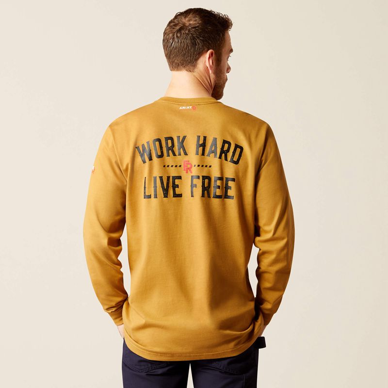 Golden Brown Ariat Fr Work Hard Live Free T-Shirt | 78RHIQTVJ