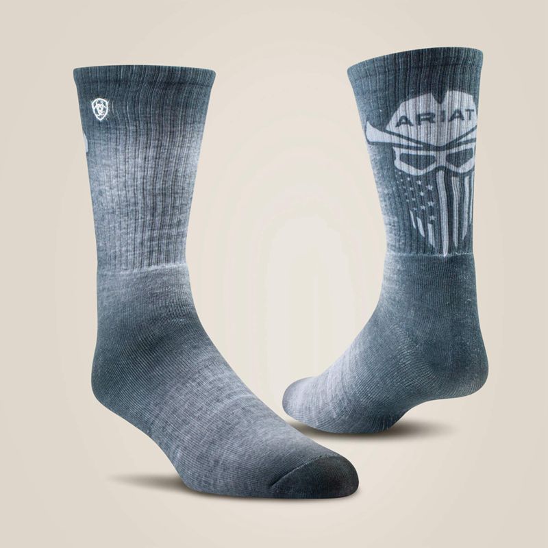 Grey/Green Ariat Incognito Graphic Crew Work Sock 2 Pair Multi Color Pack | 81VJTBZRL