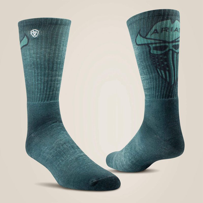 Grey/Green Ariat Incognito Graphic Crew Work Sock 2 Pair Multi Color Pack | 81VJTBZRL