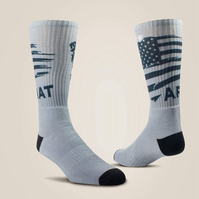 Grey/Orange Ariat Patriot Graphic Crew Work Sock 2 Pair Multi Color Pack | 47GHEJQPK