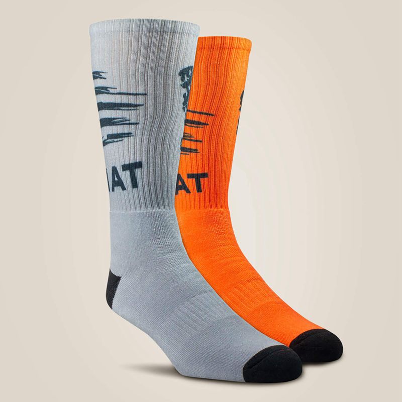 Grey/Orange Ariat Patriot Graphic Crew Work Sock 2 Pair Multi Color Pack | 47GHEJQPK