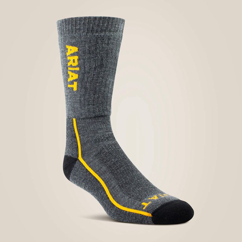 Grey Ariat Heavyweight Merino Wool Steel Toe Performance Work Sock | 08ALMPRXF