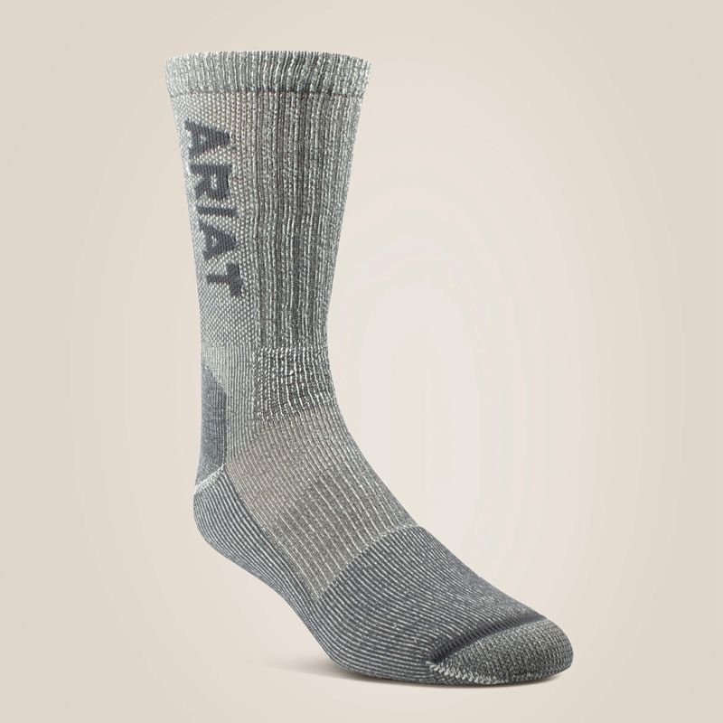 Grey Ariat Lightweight Merino Wool Blend Steel Toe Work Sock | 84SWVHDUP