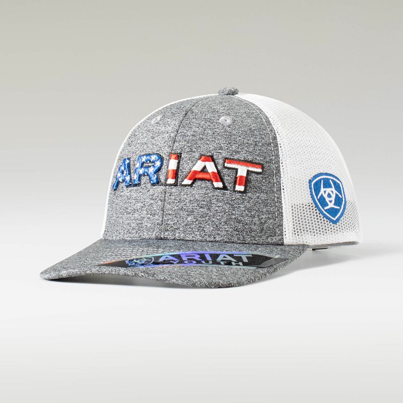 Grey Ariat Red/ White/ Blue Logo Cap | 79TXFPEHL