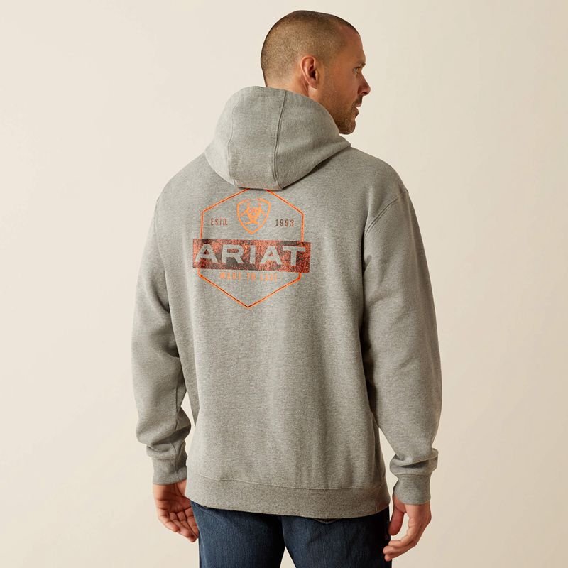 Grey Heather Ariat Bold Hex Hoodie | 67MSJGFEZ