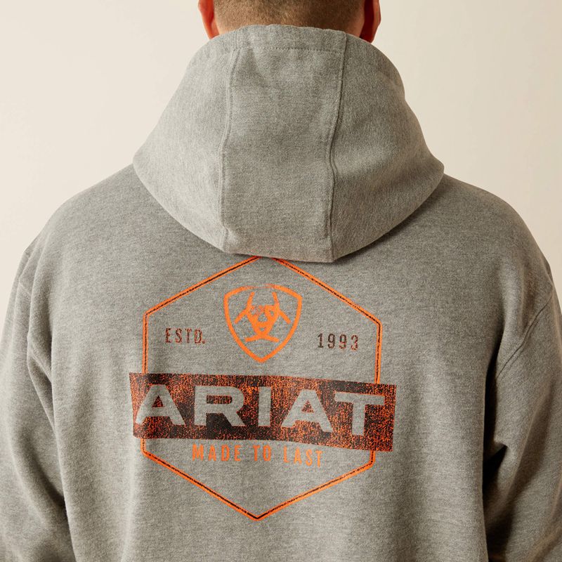 Grey Heather Ariat Bold Hex Hoodie | 67MSJGFEZ