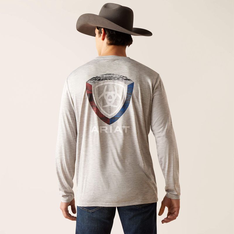 Grey Heather Ariat Charger Woodgrain Shield T-Shirt | 41DPZJABR