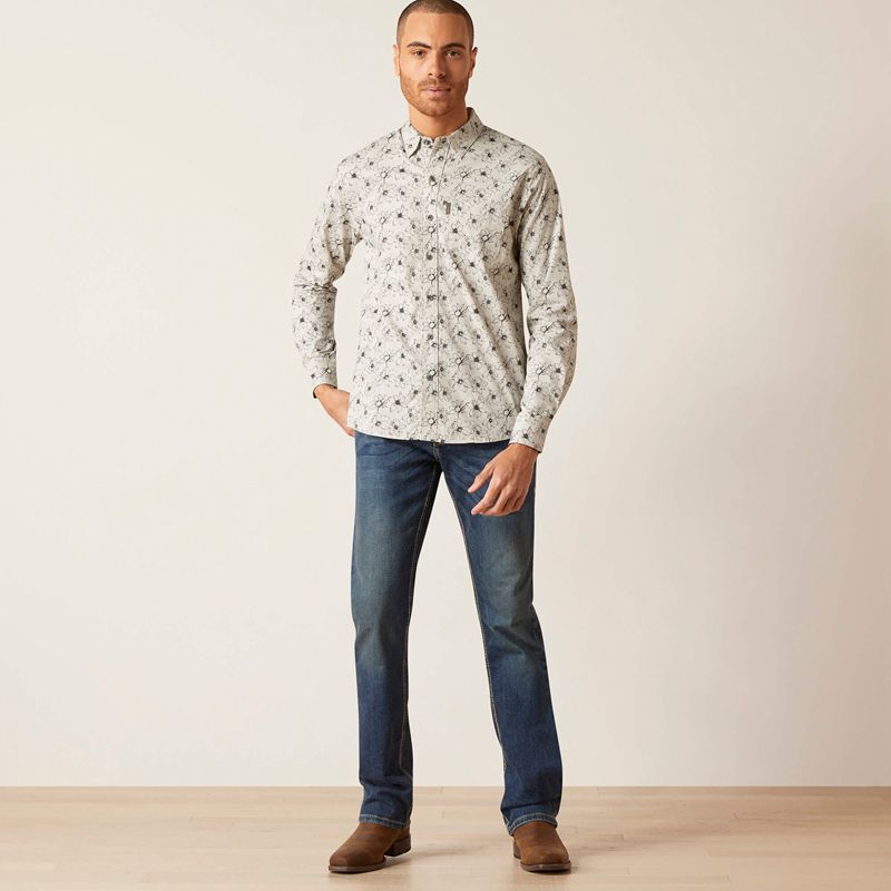 Grey Heather Ariat Memphis Stretch Modern Fit Shirt | 97QCKIDTZ