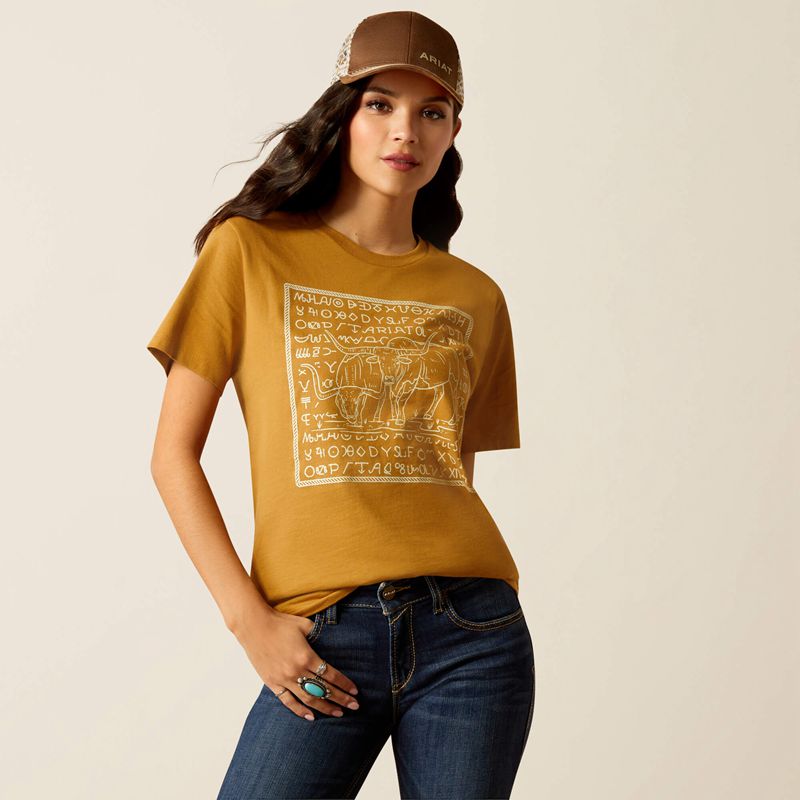 Harvest Gold Ariat Longhorn Brand T-Shirt | 65BUFGRJA