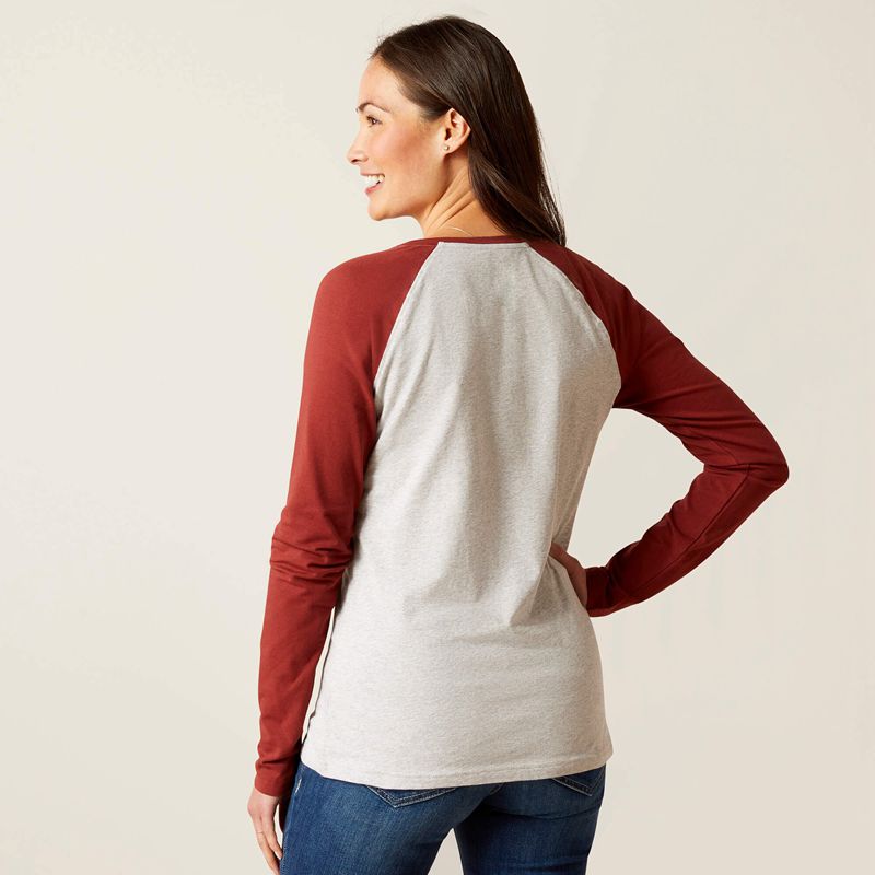 Heather Grey/Fired Brick Ariat Stirrup Leather I T-Shirt | 48ZAPCHYL