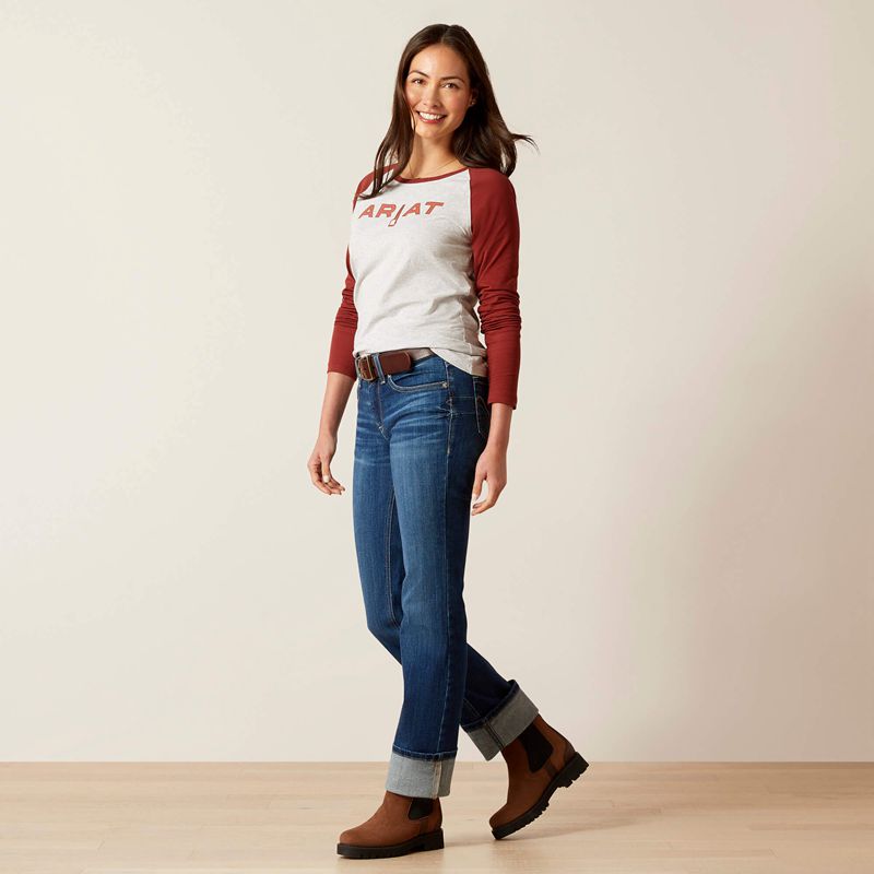 Heather Grey/Fired Brick Ariat Stirrup Leather I T-Shirt | 48ZAPCHYL